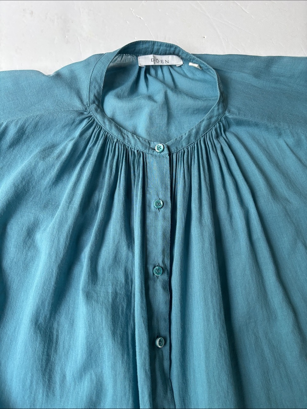 Doen Jane Blouse Peasant Blue Poplin Small 100% Organic Cotton Prairie Button - Picture 11 of 17